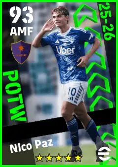 Nico Paz eFootball 2026 player card — 93 OVR AMF