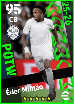 Eder Militao eFootball 2026 player card — 95 OVR CB
