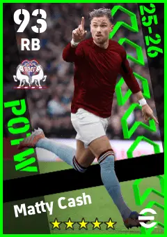 Matty Cash eFootball 2026 player card — 93 OVR RB