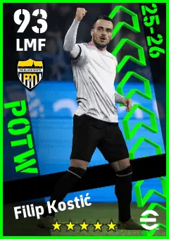 Filip Kostic eFootball 2026 player card — 93 OVR LMF