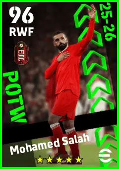 Mohamed Salah eFootball 2026 player card — 96 OVR RWF