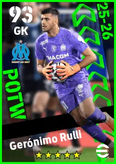 Geronimo Rulli eFootball 2026 player card — 93 OVR GK