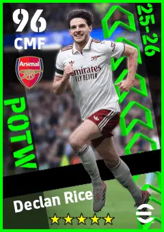 Declan Rice eFootball 2026 player card — 96 OVR CMF