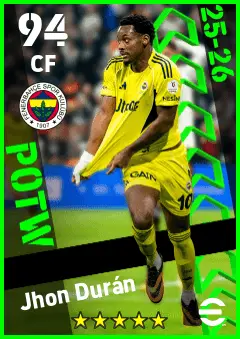 Jhon Duran eFootball 2026 player card — 94 OVR CF