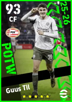 Guus Til eFootball 2026 player card — 93 OVR CF