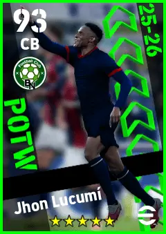 Jhon Lucumi eFootball 2026 player card — 93 OVR CB