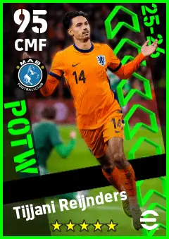 Tijjani Reijnders eFootball 2026 player card — 95 OVR CMF