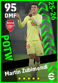 Martin Zubimendi eFootball 2026 player card — 95 OVR DMF