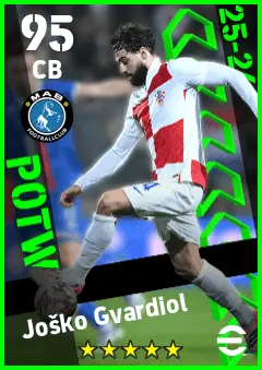 Josko Gvardiol eFootball 2026 player card — 95 OVR CB