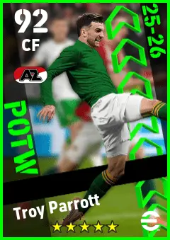 Troy Parrott eFootball 2026 player card — 92 OVR CF