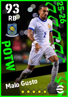 Malo Gusto eFootball 2026 player card — 93 OVR RB