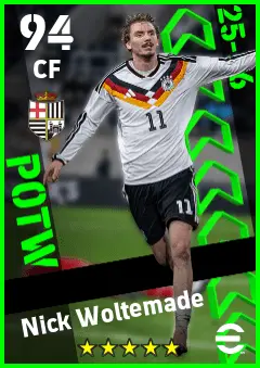 Nick Woltemade eFootball 2026 player card — 94 OVR CF