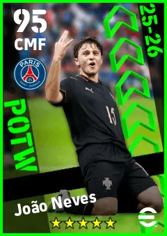 Joao Neves eFootball 2026 player card — 95 OVR CMF