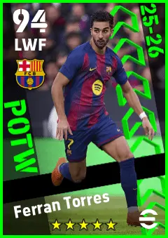 Ferran Torres eFootball 2026 player card — 94 OVR LWF