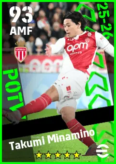 Takumi Minamino eFootball 2026 player card — 93 OVR AMF