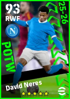 David Neres eFootball 2026 player card — 93 OVR RWF