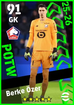 Berke Ozer eFootball 2026 player card — 91 OVR GK