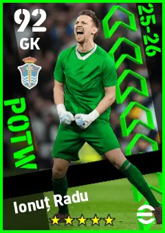 Ionut Radu eFootball 2026 player card — 92 OVR GK