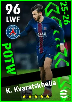 K. Kvaratskhelia eFootball 2026 player card — 96 OVR LWF