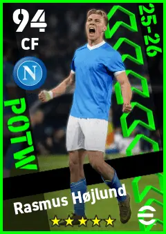 Rasmus Hojlund eFootball 2026 player card — 94 OVR CF