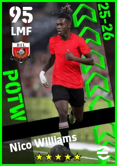Nico Williams eFootball 2026 player card — 95 OVR LMF