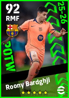 Roony Bardghji eFootball 2026 player card — 92 OVR RMF