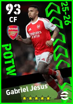 Gabriel Jesus eFootball 2026 player card — 93 OVR CF