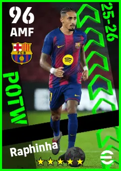 Raphinha eFootball 2026 player card — 96 OVR AMF
