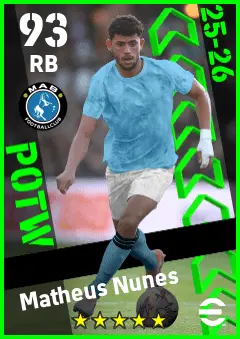 Matheus Nunes eFootball 2026 player card — 93 OVR RB