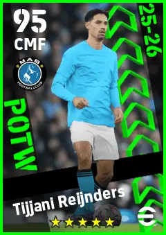 Tijjani Reijnders eFootball 2026 player card — 95 OVR CMF