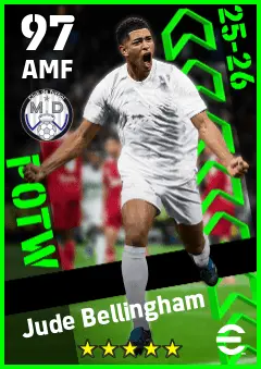 Jude Bellingham eFootball 2026 player card — 97 OVR AMF