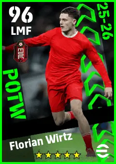Florian Wirtz eFootball 2026 player card — 96 OVR LMF