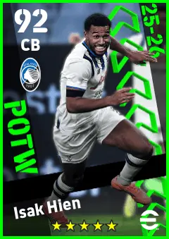 Isak Hien eFootball 2026 player card — 92 OVR CB