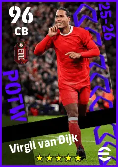 Virgil van Dijk eFootball 2026 player card — 96 OVR CB