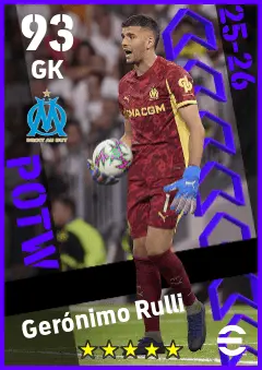 Geronimo Rulli eFootball 2026 player card — 93 OVR GK