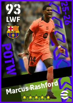 Marcus Rashford eFootball 2026 player card — 93 OVR LWF