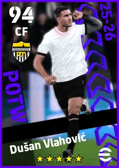 Dusan Vlahovic eFootball 2026 player card — 94 OVR CF
