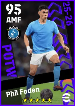 Phil Foden eFootball 2026 player card — 95 OVR AMF