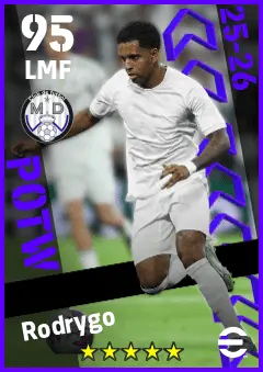 Rodrygo eFootball 2026 player card — 95 OVR LMF