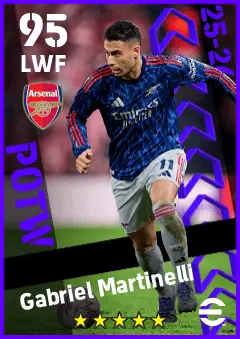 Gabriel Martinelli eFootball 2026 player card — 95 OVR LWF