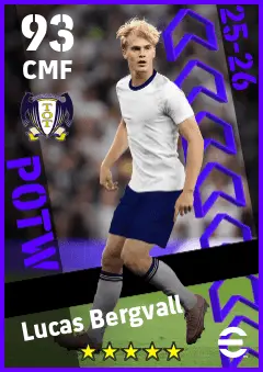 Lucas Bergvall eFootball 2026 player card — 93 OVR CMF