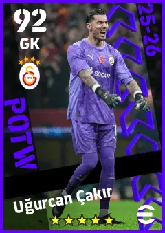 Ugurcan Cakir eFootball 2026 player card — 92 OVR GK