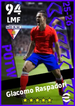 Giacomo Raspadori eFootball 2026 player card — 94 OVR LMF