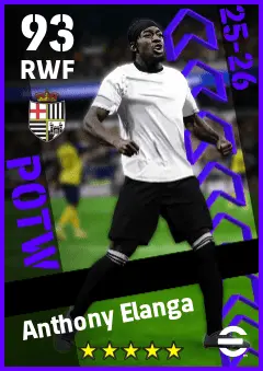 Anthony Elanga eFootball 2026 player card — 93 OVR RWF