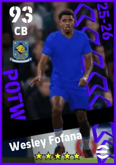 Wesley Fofana eFootball 2026 player card — 93 OVR CB