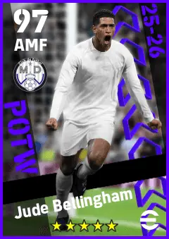 Jude Bellingham eFootball 2026 player card — 97 OVR AMF
