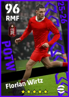 Florian Wirtz eFootball 2026 player card — 96 OVR RMF