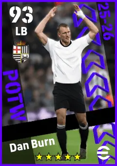 Dan Burn eFootball 2026 player card — 93 OVR LB