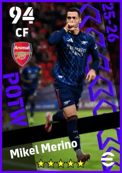 Mikel Merino eFootball 2026 player card — 94 OVR CF