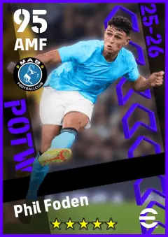 Phil Foden eFootball 2026 player card — 95 OVR AMF